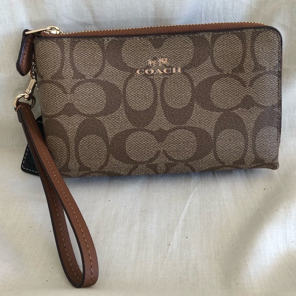 Coach Signature PVC Double Corner Zip Wristlet